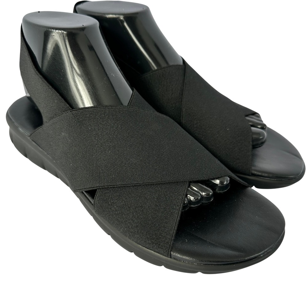 Rapisardi Ron White Black Elastic Cross Strap Wedge Sandals Made in Italy EU 41